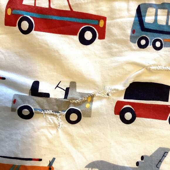 Pottery Barn Kids Queen Cotton Flat Sheet Bedding Car Buses Airplanes - Picture 5 of 6